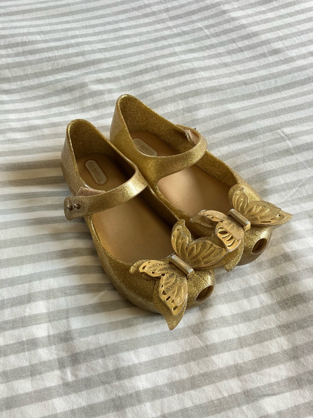 Mini Melissa Gold Sparkle Ultrafly Butterfly Mary Janes